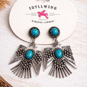 Idyllwind Turquoise and Silver Thunderbird Fringe Earrings